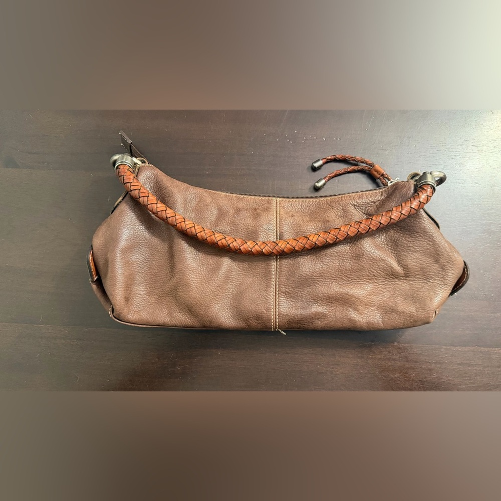 Fossil Brown Leather Hobo Bag Braided Handle Y2K Shoulder Purse